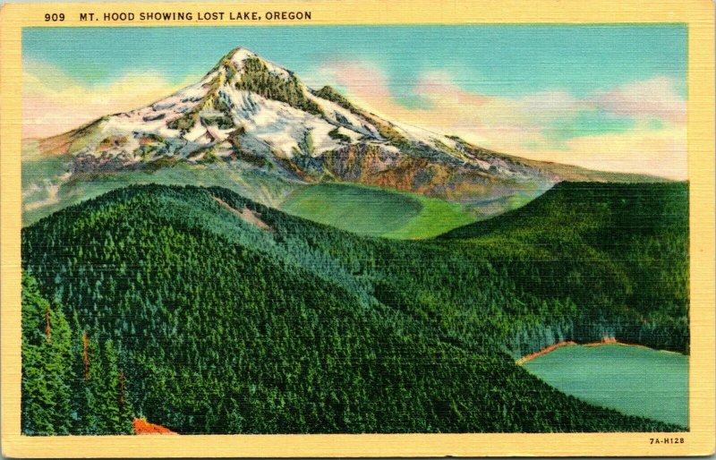 Vtg Lin Carte Postale - Mt.Capuche Montrant Lost Lac Ou Oregon Unp