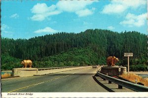 Golden Bears on Klamath River Bridge, U.S. 101 South of Klamath OR Postcard J45