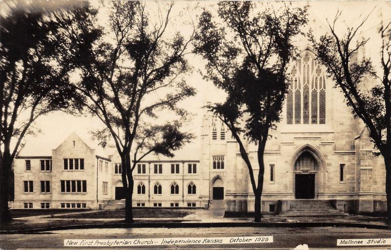 Independence Kansas~New First Presbyterian Church~1929 Mallonee Studio RPPC