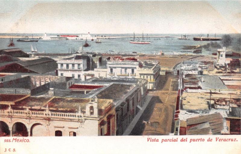 VERACRUZ MEXICO VISTA PARCIAL DEL PUERTO de VERACRUZ~J.C.S. PUBL POSTCARD 1900s