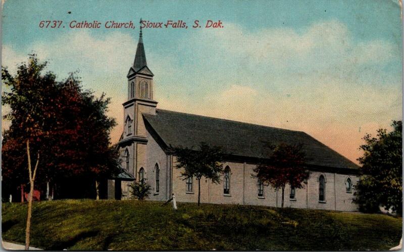 Sioux Falls South Dakota~Catholic Church on Hilltop~c1910 Postcard 