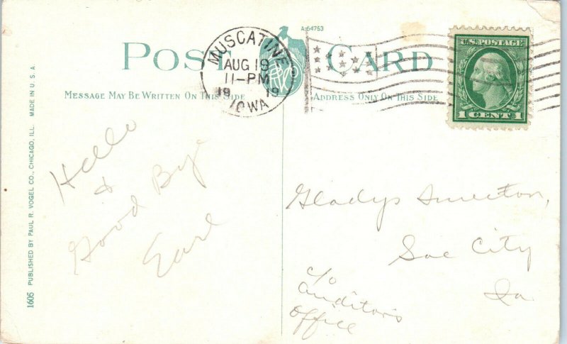 1919 Post Office Muscatine Iowa Postcard