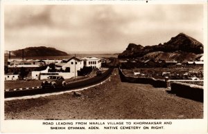 PC ADEN MAALLA VILLAGE TO KHORMAKSAR NATIVE CEMETERY REAL PHOTO YEMEN (a31433)