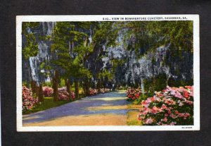 GA Bonaventure Cemetery Flowers Savannah Thunderbolt Georgia Postcard Linen PC