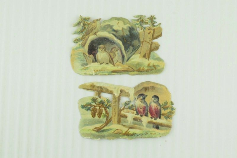 1880's-90's Lovely Bird Couples Die Cut Victorian Scenes Cards Lot of 4 PD98