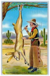 1954 Texas Cowboy Skinning A Jack Rabbit El Paso Texas TX Vintage Postcard