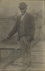 Black Americana Great Image Older Man Walking Stick Real Photo Postcard