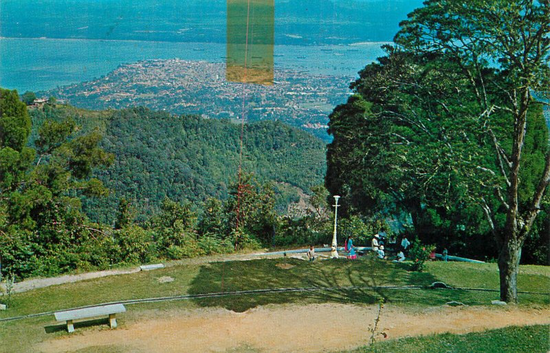 Butterfly stamps on postcard Malaysia view of George Town from Penang Hill 1978