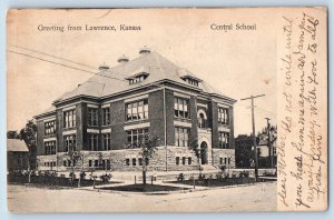 Lawrence Kansas KS Postcard Greeting Lawrence Central School Exterior View c1907