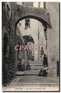 Menton - A Street in Old Town - Children - Old Postcard