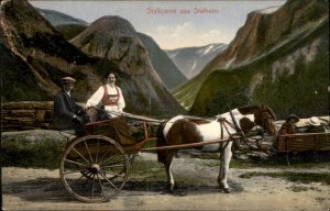 Stalheim Norway Chair Trolley Horse Cart Couple c1900-20s Vintage Postcard