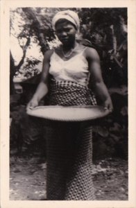 Africa Native Woman Washing Basket Of Grain Real Photo