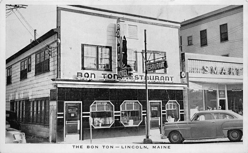 Lincoln ME The Bon Ton Restaurant & Hotel Old Car Real Photo Postcard