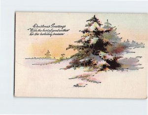 Postcard Christmas Greeting Card with Message and Trees Art Print