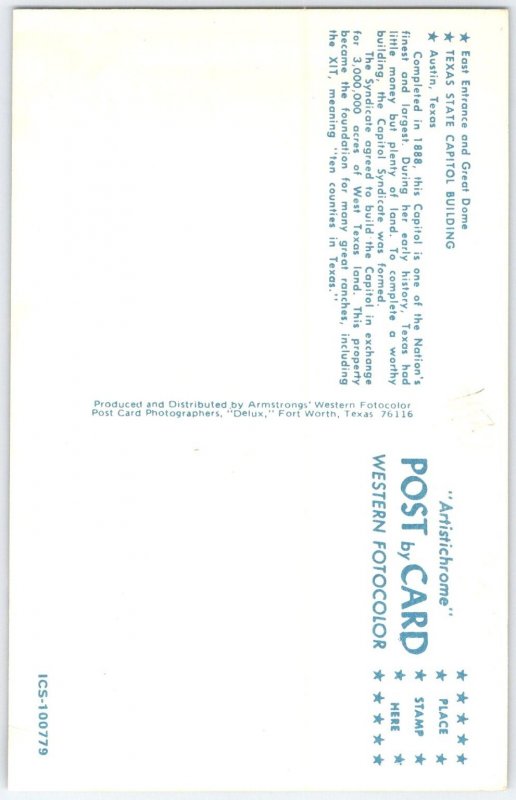 Texas State Capitol Building Austin Vintage Linen Postcard Dome