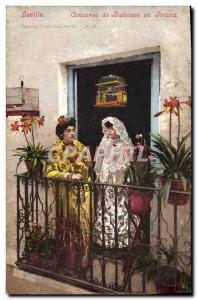 Old Postcard Sevilla Concurso Balcones in friana Folklore Woman