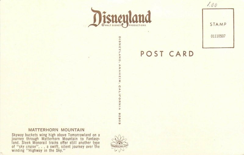 Disneyland, 01110507, Matterhorn Mountain, Magic Kingdom  Old Postcard