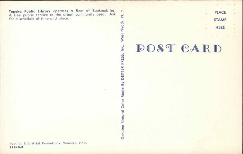 Topeka Library Bookmobile Van Truck c1950s Postcard 