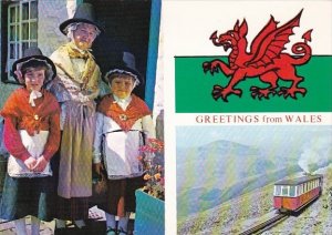 Greetings From Wales National Costume and Train On Snowdon