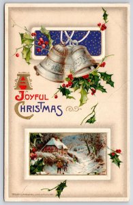 A Joyful Christmas Bells Landscape Winter Home Snow Greetings Wishes Postcard