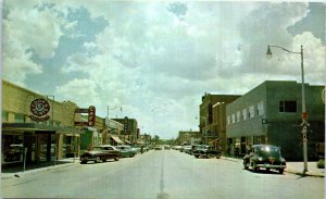 1950s Main Street Ogallala Nebraska Old Cars Postcard