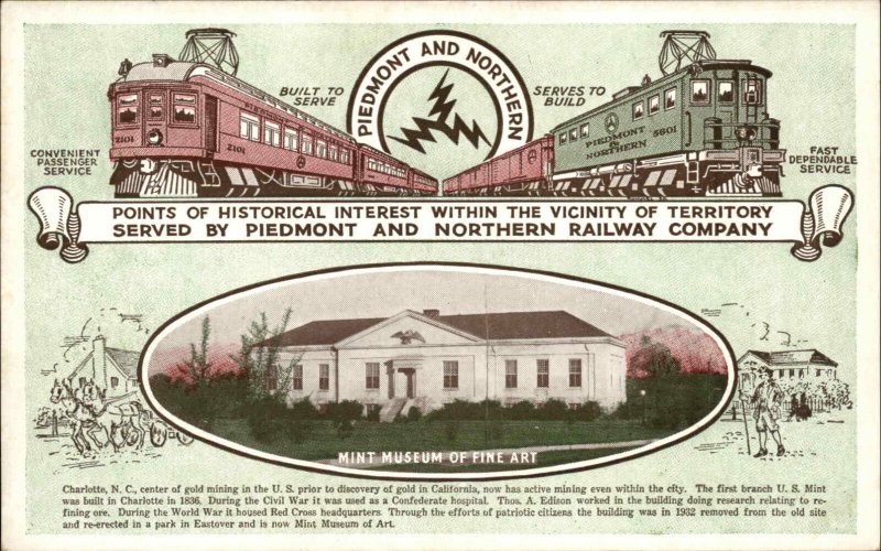 Piedmont & Northern Railroad Train Charlotte NC Mint Museum Fine Art Postcard