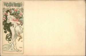 Alphonse Mucha Art Nouveau Beautiful Woman Side Panel c1900 Postcard #1