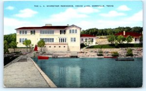KERRVILLE, Texas TX ~ Cedar Lake L.S. SCHREINER RESIDENCE 1940s Linen Postcard