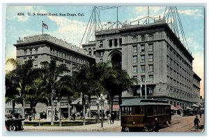 1915 US Grant Hotel Restaurant Building Trolley San Diego California CA Postcard