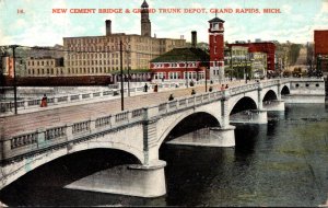 Michigan Grand Rapids New Cement Bridge & Grand Trunk Depot