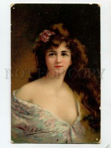 3083608 Semi-Nude Lady LONG HAIR by Angelo ASTI vintage colorPC