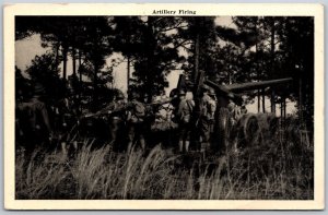 Vtg Military Artillery Soldiers Firing Gun Canon Army Howitzer WWII Era Postcard