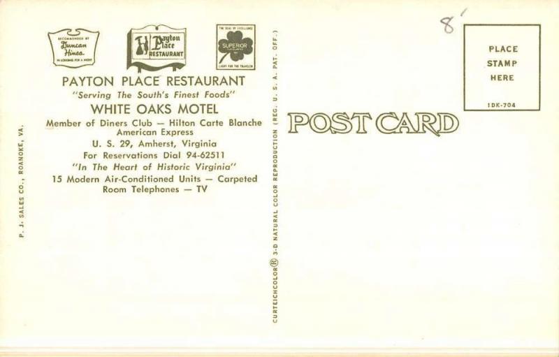 Amherst Virginia Payton Place Restaurant Multiview Vintage Postcard K48484