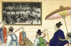 korea coree, Native People at Korean Feast, Artist Signed TO (1910s) Postcard