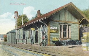 Gray ME Railroad Station Train Depot Post Office, Postcard