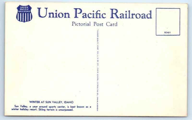 SUN VALLEY, Idaho ID ~ Birdseye SKIERS Union Pacific Railroad 1940s Postcard