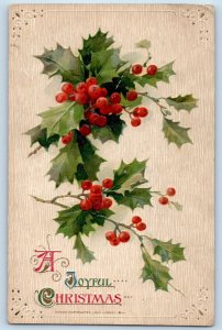 John Winsch Signed Artist Postcard Christmas Holly Berries Embossed 1914 Antique