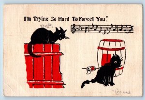 Columbus OH Postcard Black Cat Kittens Barrel I'm Trying So Hard To Forget You