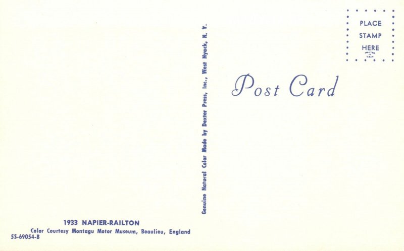 Vintage Postcard 1933 Napier-Railton Car Transportation By Montagu Motor Museum