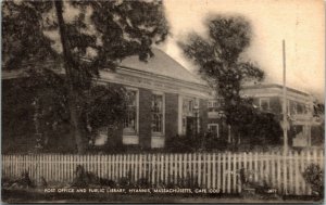 Postcard MA Hyannis Cape Cod Post Office and Public Library 1930s S21