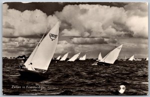 Postcard RPPC 1970s Friesland Netherlands Sailing View Sailboats from Leeuwarden