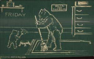 D. Hillson Day of the Week Teddy Bear FRIDAY Cleaning 1907 Postcard