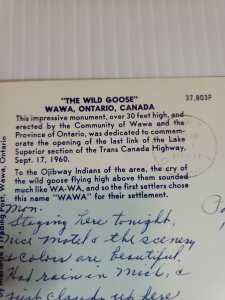 Vintage postcard Wild Goose Wawa Ontario Canada 1970 Ojibwa posted  359