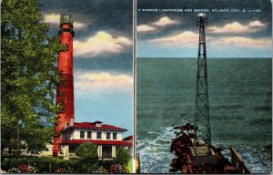 Vtg 1940s Famous Lighthouse & Beacon Atlantic City New Jersey NJ Linen Postcard