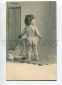 264966 CHILD Kid in Bath Room Vintage Tournier postcard