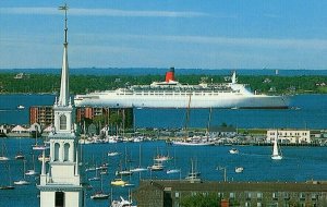 Postcard View of Queen Elizabeth II Luxury Cruise Ship visits Newport, RI.   N4