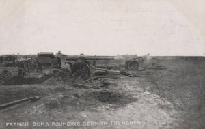 FRENCH GUNS POUNDING GERMAN TRENCHES WW1 MILITARY POSTCARD (c.1918)