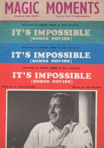 It's Impossible Magic Moments Perry Como 4x All Three Colour Sheet Music s