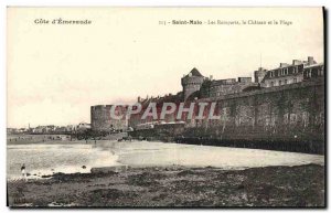 Postcard Old Saint Malo Les Remparts Chateau And The Beach