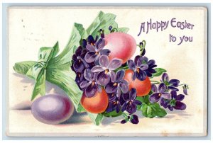 Joice Iowa IA Postcard Easter Flowers Boquete With Eggs Embossed Tuck 1910